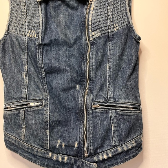 Guess Sleeveless Moto Denim Vest Grunge Biker Y2K Streetwear Distressed S Edgy - Picture 10 of 12